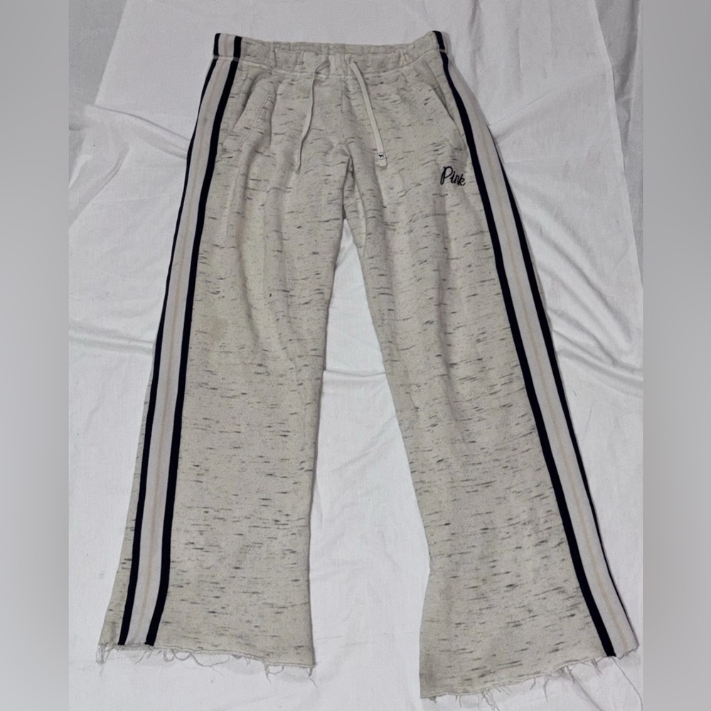 Pink Victoria’s Secret Low Rise Flair Leg sweat pants Strips Ivory Heatherded S